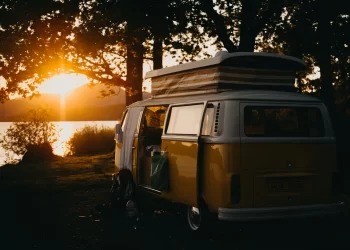 brown van under the tree during sunset